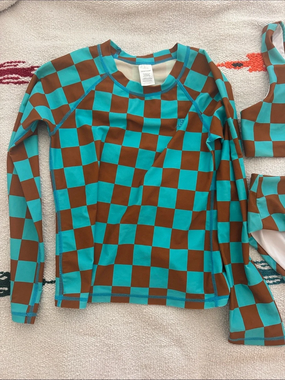 SEAESTA SURF Swim Checkered Bikini Set with Long-sleeve Rashguard